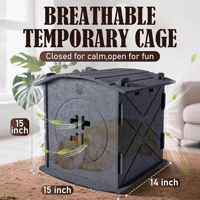Apasiri Cat Houses for Indoor Cats Felt Cat House Cave Cathouse, 15x14x15Inch Scratch-Resistant Bed Warm Insulated Covered, Hideaway Tent for Anxiety Relief Gift, Grey