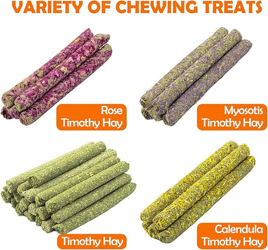 Sofier 32Pcs Timothy Hay Sticks 320g for Rabbit, Guinea Pig, Hamster - Natural Handmade Treats and Chews for Teeth - Chinchilla, Rat, Gerbil Toys