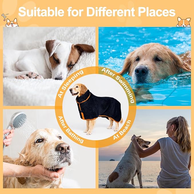 Bienbee Dog Bathrobe, Quick Drying Super Absorbent Dog Robes for After Bath, Warm Keeping Dogs Towel, Dogs Bath Supplies, Black L