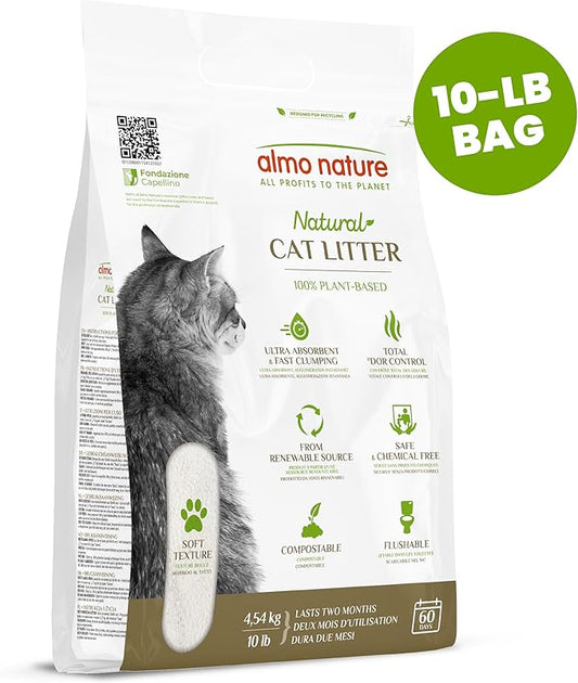 Almo Nature Soft Texture Cat Litter 10 lbs - Plant-Based, Clumping, Biodegradable, Non-Toxic, Compostable, Eco-Friendly, Odor Control, Low Dust, Safe for Cats & Kittens
