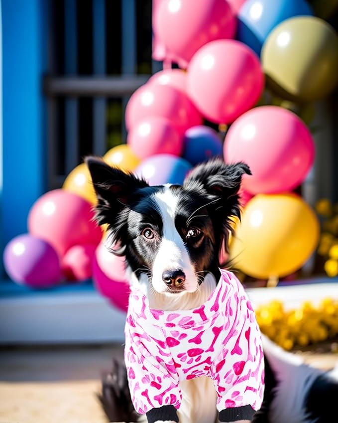 PET SHOW 4 Pack Small Dog Pajamas Cute Paw Bone Clothes for Medium Dogs Soft Stretchy PJs Plaid Jumpsuit Puppy Cats Floral Fruits Onesies Outfits with Sleeve Pets Dachshund Costume(L, Pink for Girls)