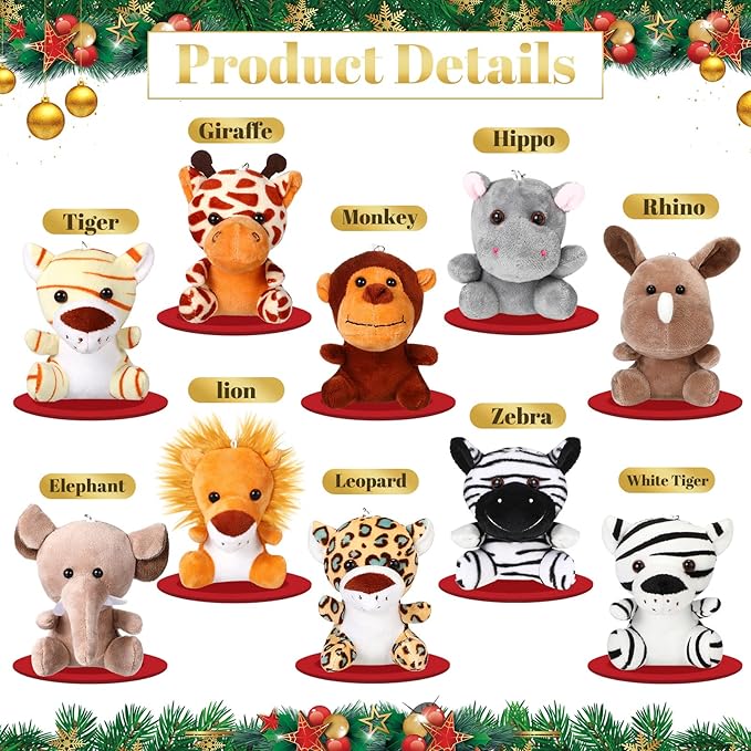 20 Pcs Mini Jungle Stuffed Animals Bulk Safari Stuffed Animals 4.7 Inch Cute Small Jungle Animal Theme Toys Plush Toys Lion Tiger Elephant Giraffe for Safari Themed Party Favors Gifts, 10 Styles