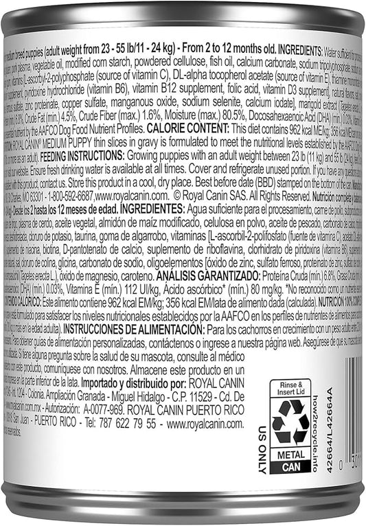 Royal Canin Size Health Nutrition Medium Puppy Thin Slices in Gravy Dog Food, 13 oz (Pack of 12)