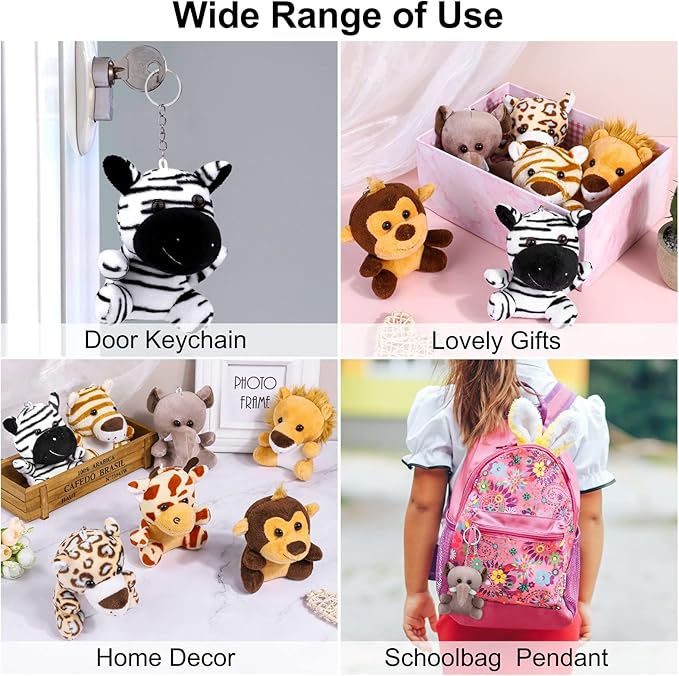 Elcoho 14 Pieces Safari Mini Jungle Animal Plush Toys Small Stuffed Forest Animals Plush Toys 3.75 Inch Keychain Decorations for Animal Themed Parties Goody Bags Filler Favors (Sitting)