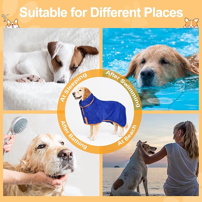 Bienbee Dog Bathrobe, Quick Drying Super Absorbent Dog Robes for After Bath, Warm Keeping Dogs Towel, Dogs Bath Supplies, Dark Blue XXL