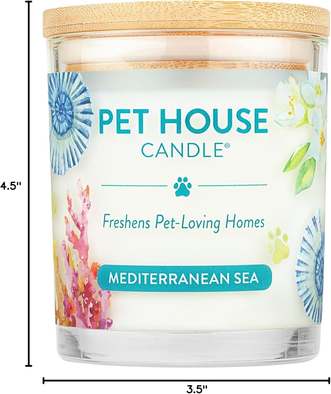 Pet House Candles, Plant-Based, Long Lasting Scented Pet Friendly Candles for Home - Mediterranean Sea
