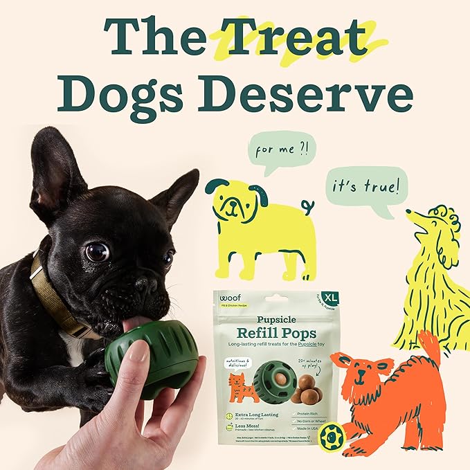 WOOF Pupsicle Refill Pops, Delicious Long Lasting Dog Treats, Pre-Made Pupsicle Refills for Dogs, Wholesome Ingredients, Low-Mess Chicken Pet Treats - XL Pops - 5 Count