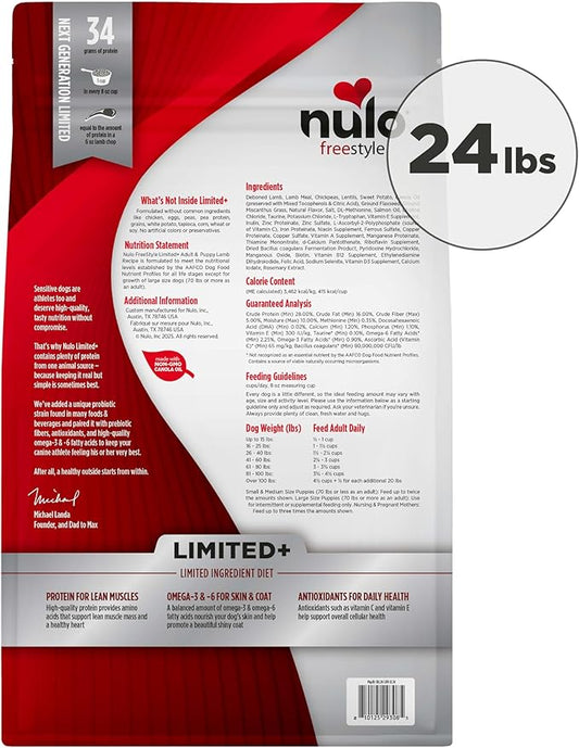Nulo Freestyle Limited Ingredient Lamb Recipe Dry Kibble Dog & Puppy Food, 24 Pound Bag