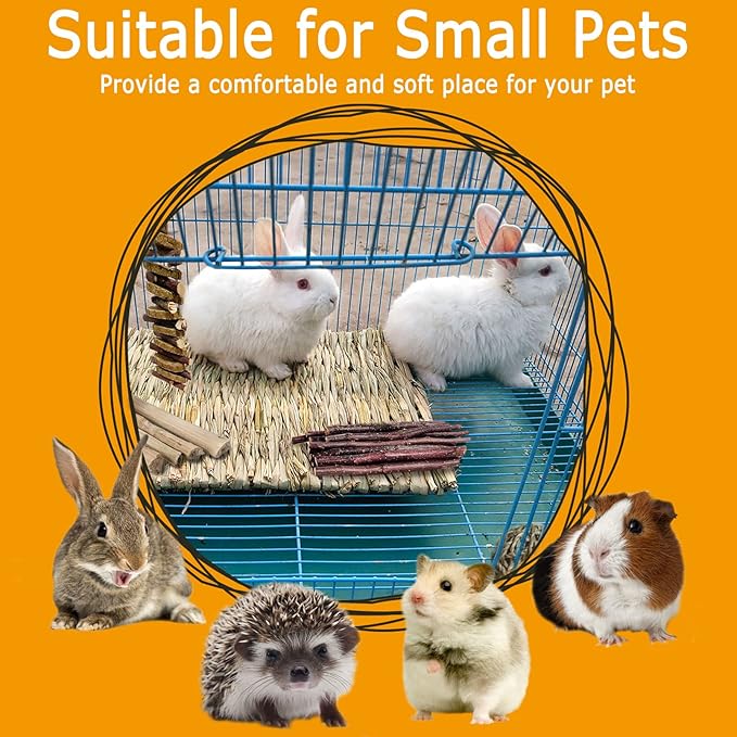kathson 18PCS Bunny Chew Toys for Teeth,Rabbit Grass Mats,Natural Hay Woven Bunny Bed,Rabbit Wood&Bamboo Sticks and Timothy Grass,Small Animals Chew Treat Toy for Guinea Pig,Hamster,Chinchillas,Mouse