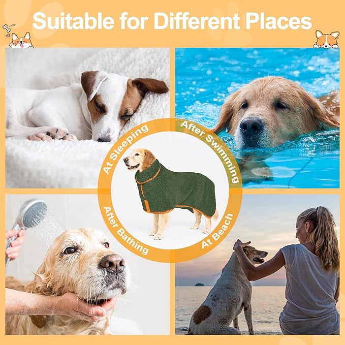Bienbee Dog Bathrobe, Quick Drying Super Absorbent Dog Robes for After Bath, Warm Keeping Dogs Towel, Dogs Bath Supplies, Dark Green XL