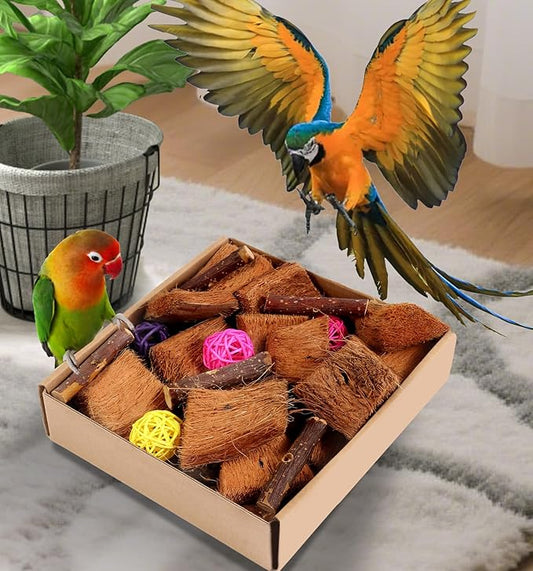 Kyouki Bird Toy for Parrots,Cockatiels, Budgies, Conures, Macaws, Lovebirds, Amazons and Other Small/Medium/Large Birds - Chewable & Shreddable Natural Coconut Husk Enrichment Toy (Medium DIY)