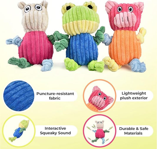 Durable Interactive Squeaky Dog Toys 3-Pack – Tough Chew Toys for Aggressive Chewers & Puppies, Long-Lasting Plush Toy Bundle for Medium/Small Dogs – Noise-Making Pet Gifts to Keep Dogs Busy