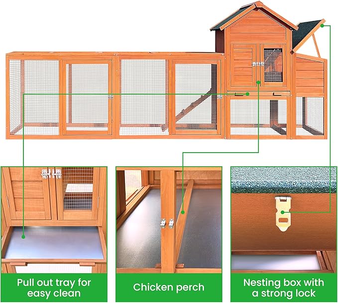 122" Large Chicken Coop with Nest Box and Removable Tray, Hen House for 2-6 Chickens, Outdoor Weatherproof Small Animal Cages