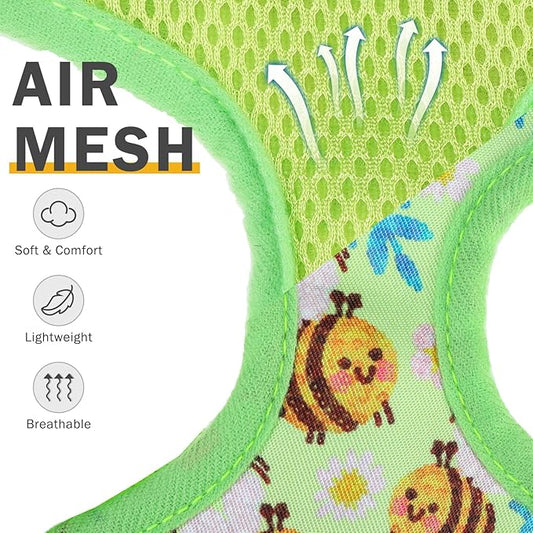 SCENEREAL Small Dog Harness and Leash Collar Set - No Pull Dog Harness for Small & Medium Sized Dogs - Soft Mesh Vest for Puppies, Chihuahua, Yorkie, Spring Summer Hiking Walking, Green Bee M