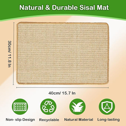 Rabbit Scratching Pad, 16 x 12 Inch Natural Sisal Bunny Scratch Mat Scratcher Mats Claws and Teeth Care for Biting Sleeping Nesting Small Animal Bedding Bed Play Toy (Beige+Brown, 1Pc)