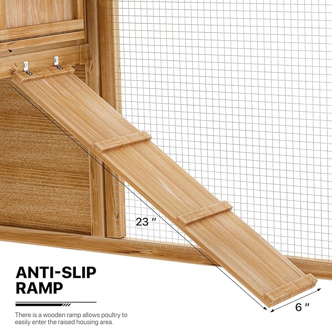 MoNiBloom 2-Layer Chicken Coop with Run and Nesting Box, Ventilation Wire Fence Wood Chicken House Duck Hutch Bunny Cage with Removable Tray Ramp and Waterproof Asphalt Roof 64 x 25.5 x 40 inch