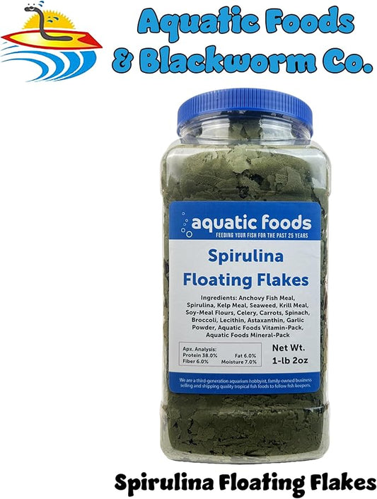 Aquatic Foods Inc. Premium Spirulina Flakes for African Cichlids, All Central and South American Cichlids, Koi, All Community Tropical Fish Also Pellet Mix, Wafer Mix Included…1-lb 2oz