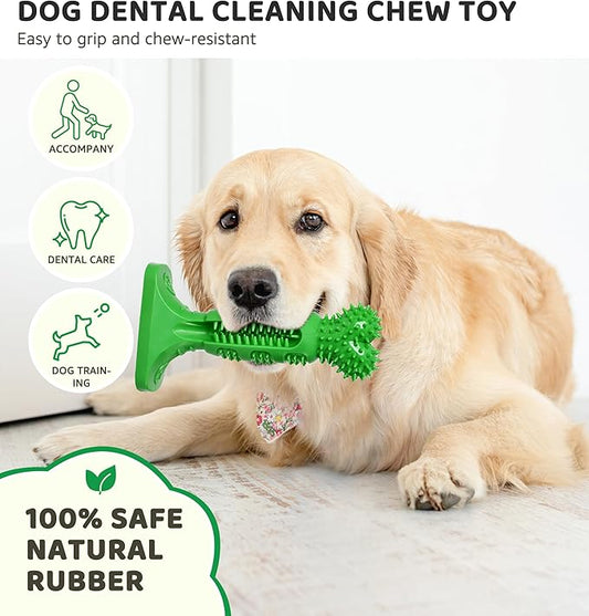 Dog Chew Toy for Teeth Cleaning, Natural Rubber Toothbrush Stick with 360° Bristles, Durable Dog Toys for Aggressive Chewers, Interactive Dental Toy for Medium and Large Dogs (Green)
