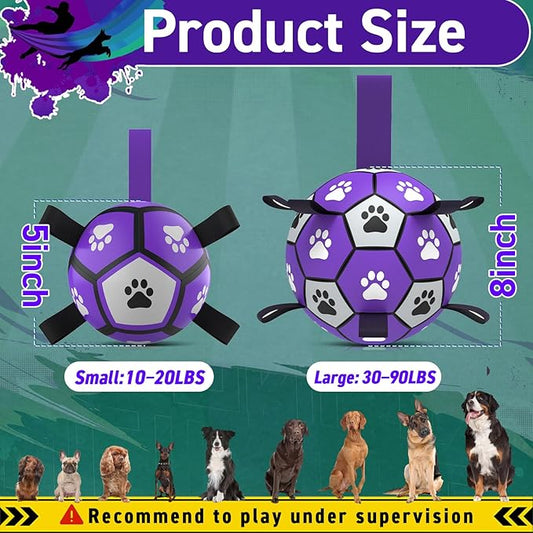 QDAN Dog Toys Soccer Balls: Interactive Dog Toys for Tug of War, Doggy Balls with Straps, Puppy Birthday Gifts, Durable Puppy Ball for Small(5 Inch)