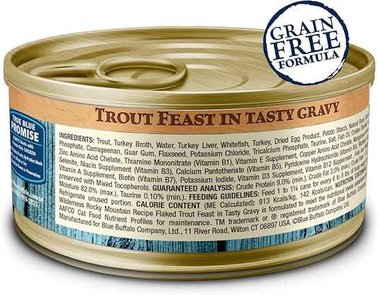 Blue Buffalo Wilderness Rocky Mountain Recipe Natural High Protein Wet Food for Adult Cats, Trout in Tasty Gravy, 5.5-oz cans, Pack of 24