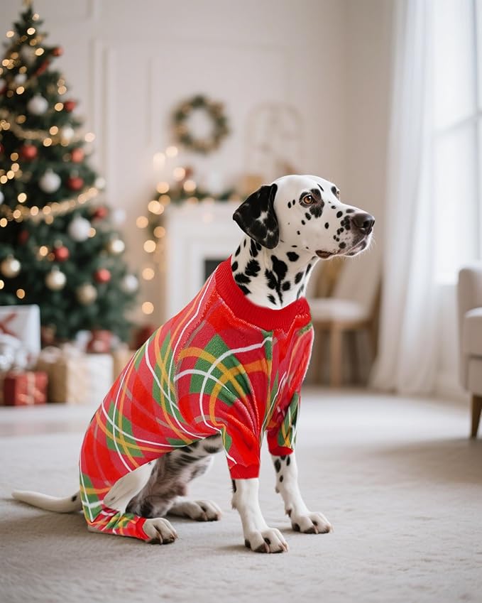 PET SHOW 4 Pack Small Dog Pajamas Holiday Dog Clothes for Medium Dogs Girl Boy Soft Stretchy PJs Plaid Jumpsuit Puppy Fall Onesies Christmas Outfits with Sleeve Pets Dachshund Costume(XXL, Plaid)