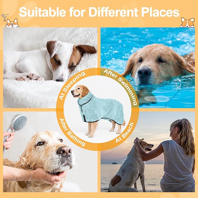 Bienbee Dog Bathrobe, Quick Drying Super Absorbent Dog Robes for After Bath, Warm Keeping Dogs Towel, Dogs Bath Supplies, Light Green L