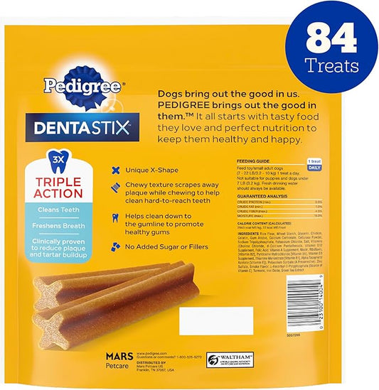Pedigree Dentastix Small and Toy Breed Dog Treats, Original with Real Chicken, 17.7 oz. Bag (84 Treats)
