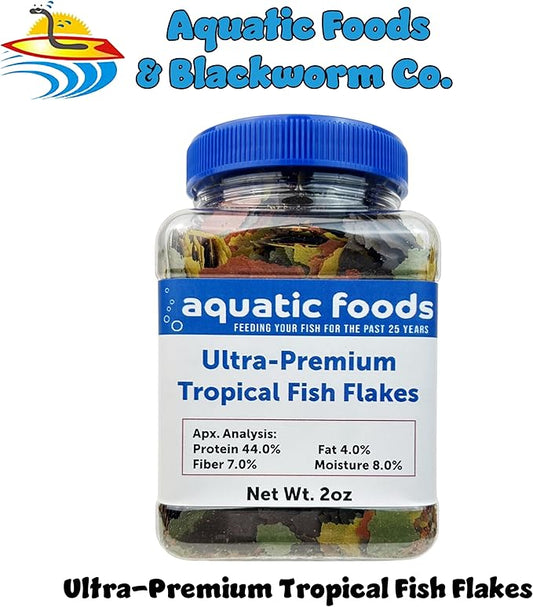 Aquatic Foods Inc. Ultra Premium Tropical Fish Flakes with Krill and Shrimp Meal, Spirulina for All Tropical Fish Also Pellet Mix, Wafer Mix Included…2oz