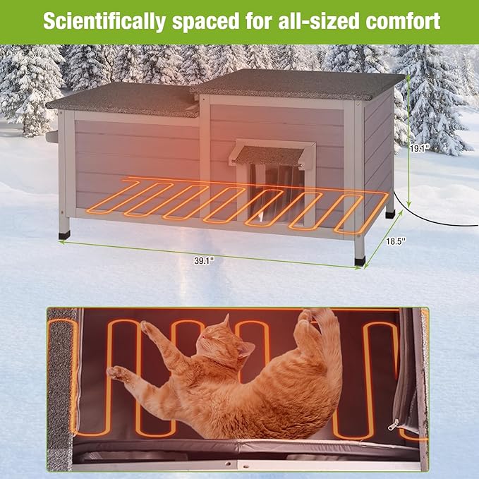 GUTINNEEN Heated Cat House for Outdoor Insulated Feral Cat Shelter Weatherproof for Winter with Heater and Insulated Liner