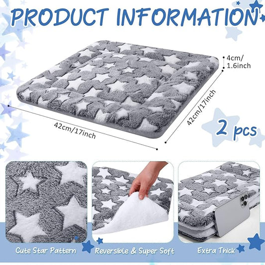 2 Pack Self Warming Cat Mat Self Heating Pad Bed Reversible Machine Washable Reflects Body Heat Warm Thermal Pet Pad Crate Blanket for Feral and Indoor Cat (Star,17'' X 17'')