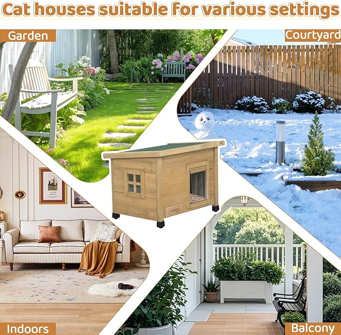 Outdoor Wooden Pet House, Weatherproof Winter Shelter for Dogs and Cats, Elevated Design with Window (Yellow, 22.56 * 17.71 * 16.73)