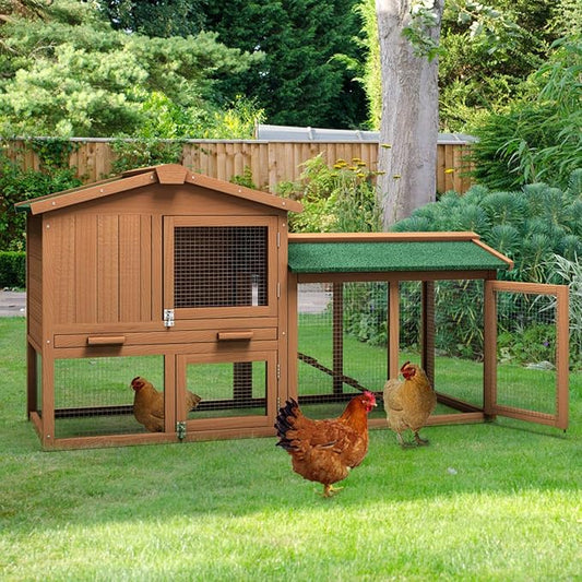 Tangkula Large Chicken Coop, 58‘’ Wooden Hen House Outdoor Backyard Garden Bunny Rabbit Hutch with Ventilation Door, Removable Tray & Ramp Chicken Coop (58 inches)