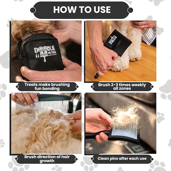 Slicker Brush for Dogs Kit by Doodle Me This Kingston and Hamilton includes comb treat pouch bag and guide turns stressful grooming into bonding gently detangles matted curly wavy coats at home