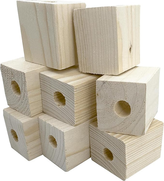 3001 Block Type 2 Natural Drilled Wood Blocks 8 Pack for Parrot Toys Cages Chew Parts for Conures Cockatiels Amazons African Greys Medium Bird Foraging Cage Accessories DIY