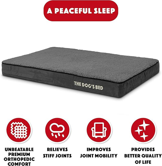 The Dog’s Bed Orthopedic Memory Foam Dog Bed, Large Grey Plush 40x25x4, Pain Relief for Arthritis, Hip & Elbow Dysplasia, Post Surgery, Lameness, Supportive, Calming, Waterproof Washable Cover