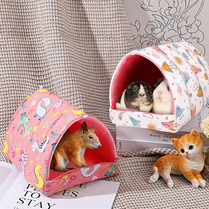 UPINS 2 Pack Guinea Pig Bed, Guinea Pig Hideout Washable Small Animal House Cage Accessories for Dwarf Rabbits Chinchillas Hamsters Hedgehogs Ferrets Bearded Dragons and Rats