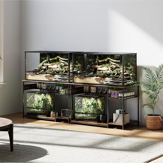 Reptile Tank Stand with Power Outlets,48" X 24" Tabletop Fits up to 120 Gallon Bearded Dragon Enclosure Stand,Double Snake Terrarium Table with Light