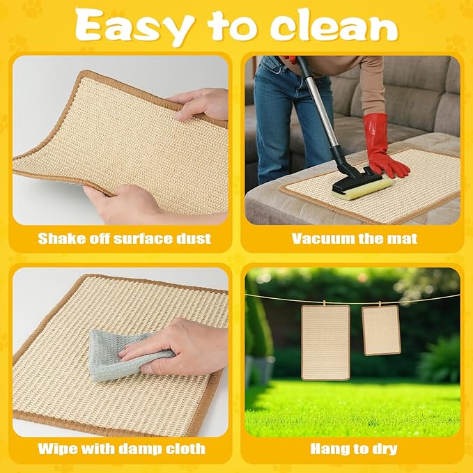 Rabbit Scratcher Mats, 2 Sizes (16x12 & 24x16 Inch), Natural Sisal Bunny Pads for Claws, Chewing & Nesting, Pet Cage Bedding for Rabbits & Small Animals
