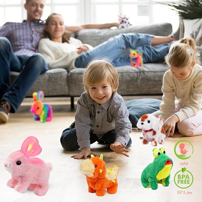 Hopearl Hopping Chubby Rabbit Interactive Electronic Pet Plush Bunny Toy with Sounds and Movements Animated Walking Wiggle Ears Twitch Nose Gifts for Toddlers Birthday, White, 7''