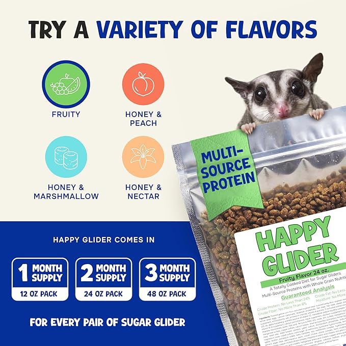 Happy Glider Sugar Glider Food - Fruity Flavor | 3 lbs of Premium Food for Sugar Gliders and Small Animals - 4 Months Supply