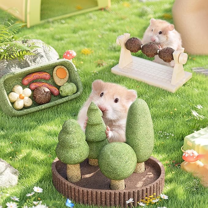 mini&moe Hamster Chew Toys for Teeth - Guinea Pig Chews and Treats Natural Hamster Enrichment Toys Improve Dental Health for Rat, Bunny, Chinchilla, Gerbils and Small Animal