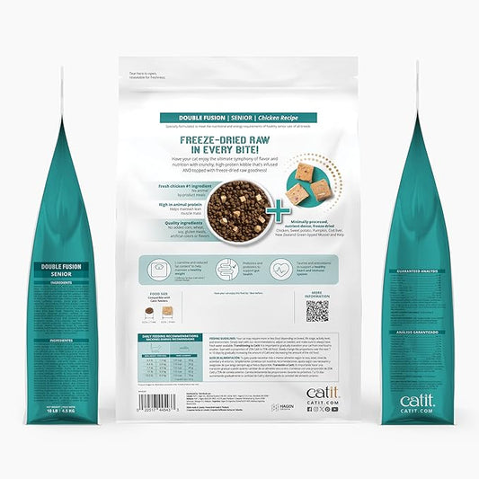 Catit Recipes Double Fusion Senior Chicken Recipe – High-Protein, Freeze-Dried Raw Meat, Nutrient-Dense for Healthy Senior Cats, Fresh Chicken, No Corn, Wheat, Soy, or by-Products, 10 lb