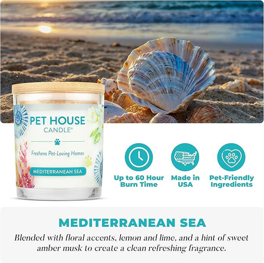 Pet House Candles, Plant-Based, Long Lasting Scented Pet Friendly Candles for Home - Mediterranean Sea