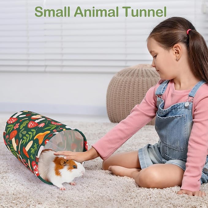 Bienbee Guinea Pig Tunnel, Washable Guinea Pig Hideout,Foldable Rabbit Tunnel Guinea Pigs Toys for Bunny Hamster Chinchilla Ferret Rabbit Guinea Pigs Accessories Mushroom