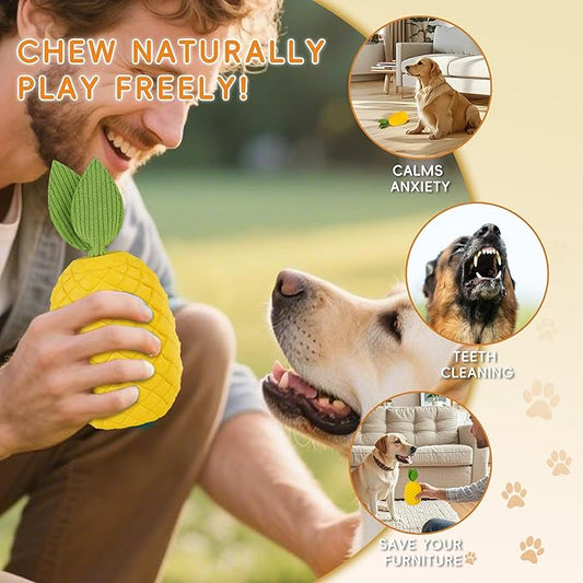 Pineapple Dog Toy, Indestructible Chew Toy with Squeaker, Durable Nature Rubber for Small Breed Dogs, Interactive Play, Teeth Cleaning, Boredom Relief