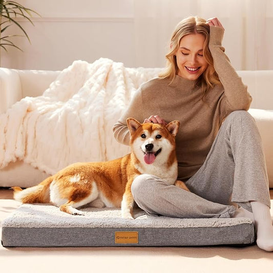 Patas Lague Orthopedic Dog Bed Medium Size Dog 30''X20'', Soft Comfortable Waterproof Egg Crate Foam Medium Pet Crate Beds Mat with Removable Washable Cover and Non-Slip Bottom, Ivory