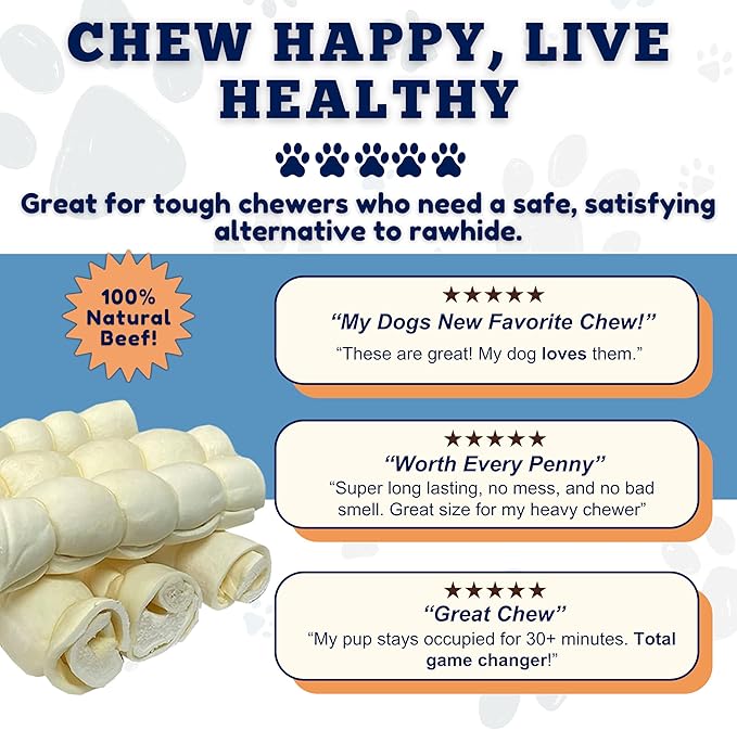 Amazing Dog Treats - Beef Cheek Rolls-(Mega Thick 10" - 6 Pcs) No Hide - Safe Rawhide Alternative Dog Chew - Great for Power Chewers - Long Lasting Dog Chew - No Splinters - Retriever Rolls for Dogs