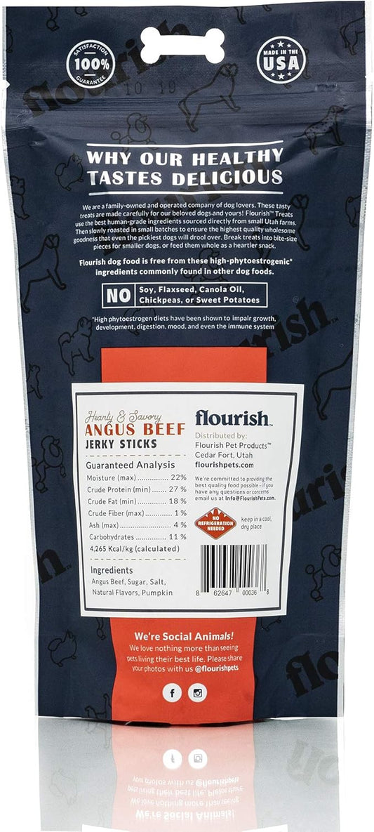 Flourish Pets Angus Beef Jerky Sticks, Dog Treats, Healthy Training Chews (8 Ounces)