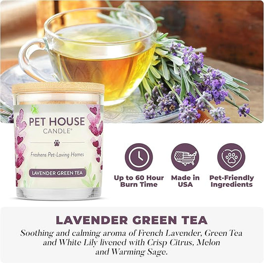 Pet House Lavender Candle Clean Burning, Long Lasting Pet Odor Candle for Home - Lavender Green Tea