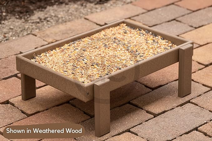 Amish American Made Platform Bird Feeder, Free Standing Ground Bird Feeders for Outdoors, Feeder for Wild Birds, Squirrel, Gift for Birdwatchers (Milwaukee Brown with Reinforcement)